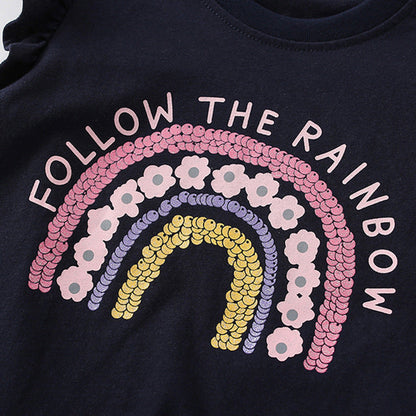MyKids-USA® Baby Kids Girls Floral Rainbow Print T-Shirt And Shorts Clothing Set