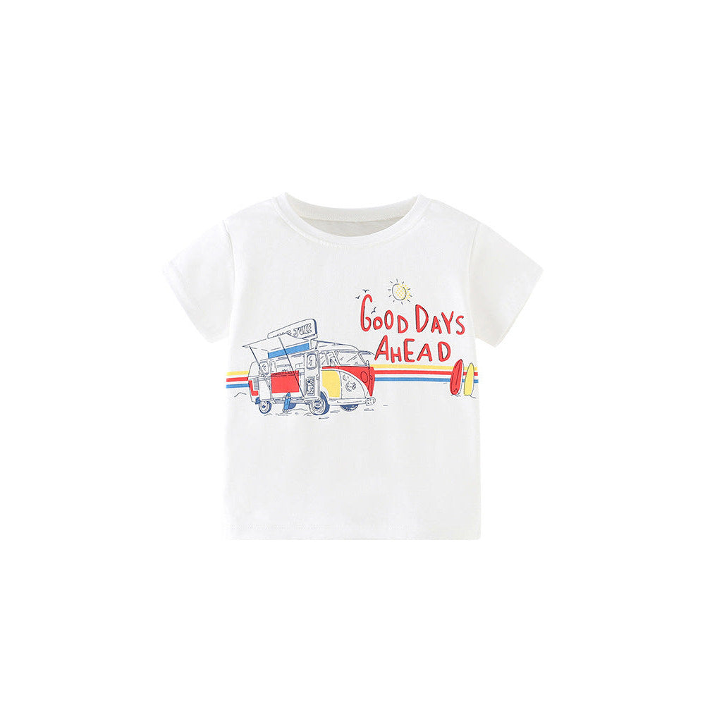 MyKids-USA® Boys’ Cartoon And Letters Print White T-Shirt In European And American Style
