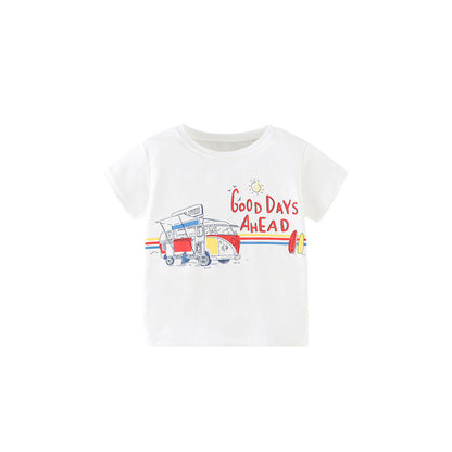 MyKids-USA® Boys’ Cartoon And Letters Print White T-Shirt In European And American Style