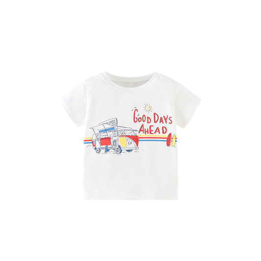 MyKids-USA® Boys’ Cartoon And Letters Print White T-Shirt In European And American Style