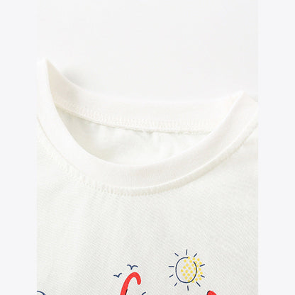 MyKids-USA® Boys’ Cartoon And Letters Print White T-Shirt In European And American Style