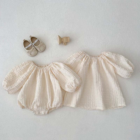 MyKids-USA® Design Baby Kids Girls Solid Color Simple Plaid Pattern Dress And bodysuit Clothing Set