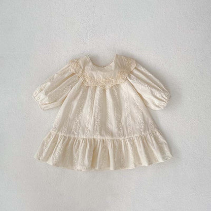 MyKids-USA® Baby Kids Girls Ruffle Collar Long Sleeves Floral Embroidery bodysuit And Dress – Princess Sister Matching Set