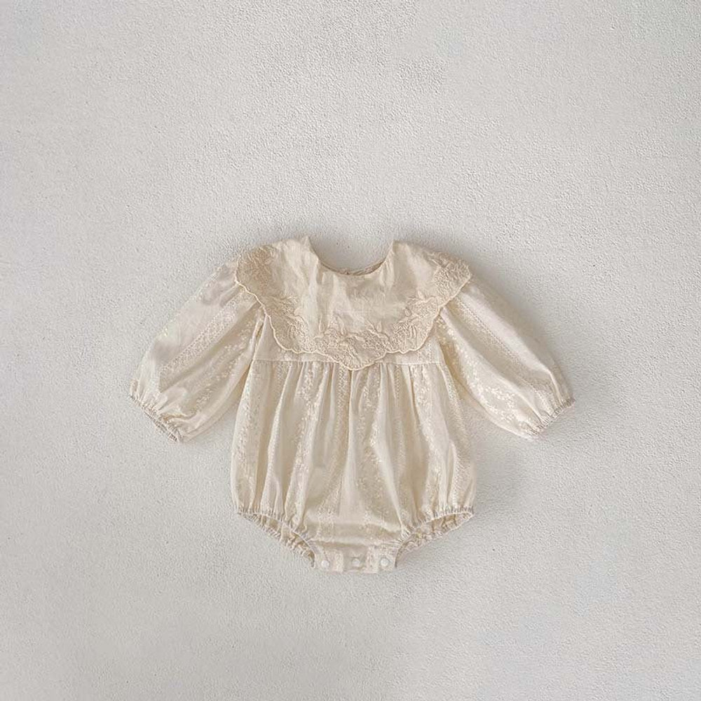 MyKids-USA® Baby Kids Girls Ruffle Collar Long Sleeves Floral Embroidery bodysuit And Dress – Princess Sister Matching Set