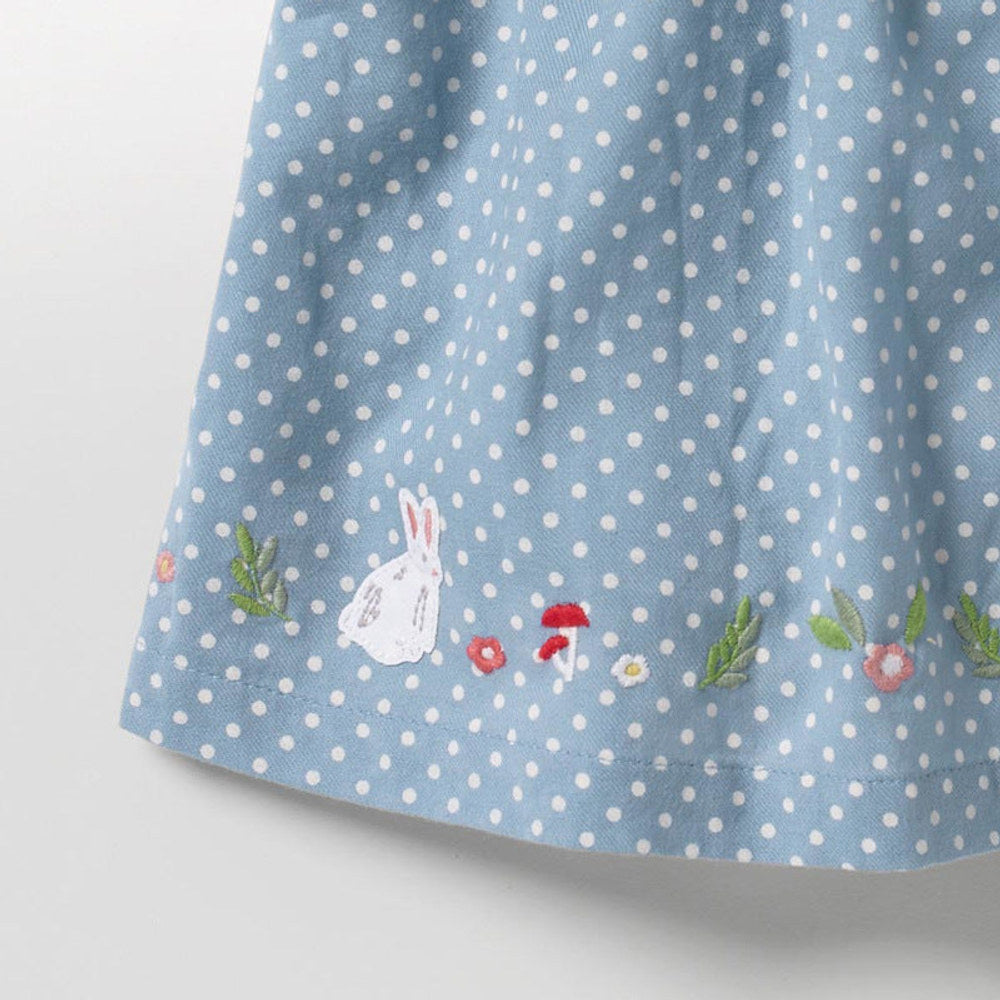 MyKids-USA® Girls Short Sleeves Rabbits Cartoon White Dots Peter Pan Collar Dress
