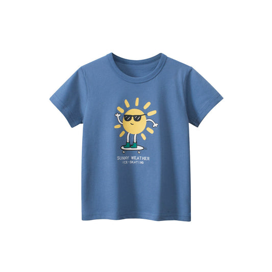 MyKids-USA® Boys’ Sun Cartoon Print Beige T-Shirt In European And American Style