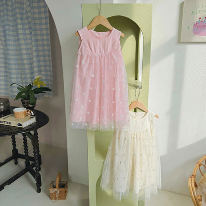 MyKids-USA® Design Kids Girls Sleeveless Rose Embroidery Mesh Dress