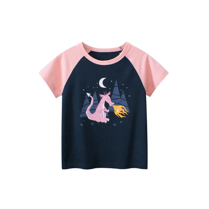 MyKids-USA® Cartoon Dragon Print Girls’ T-Shirt In European And American Style