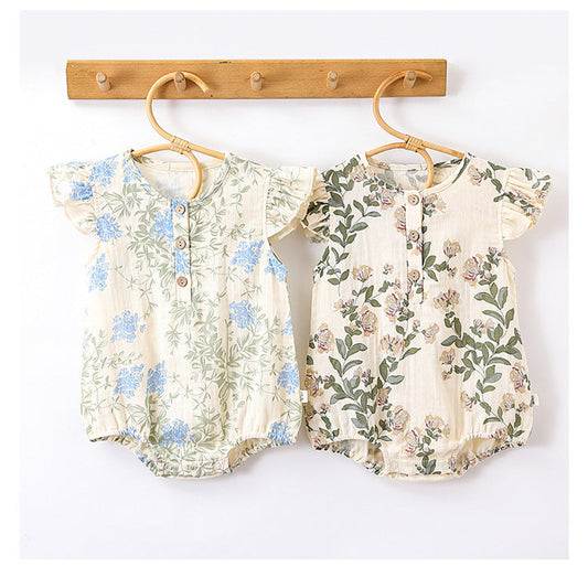 MyKids-USA® Baby Girls Plain Floral Print Fly Sleeves Crew Neck bodysuit