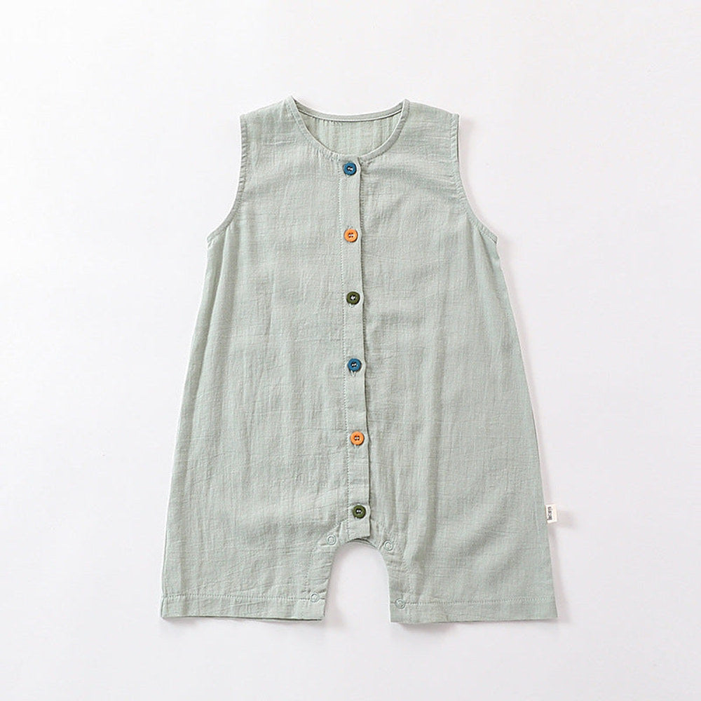 MyKids-USA® Design Solid Color Crew Neck Single Breasted Colorful Button Sleeveless Rompers