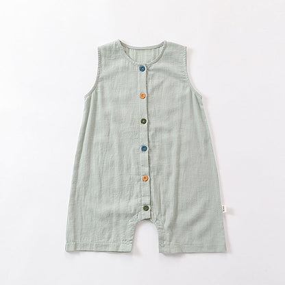MyKids-USA® Design Solid Color Crew Neck Single Breasted Colorful Button Sleeveless Rompers