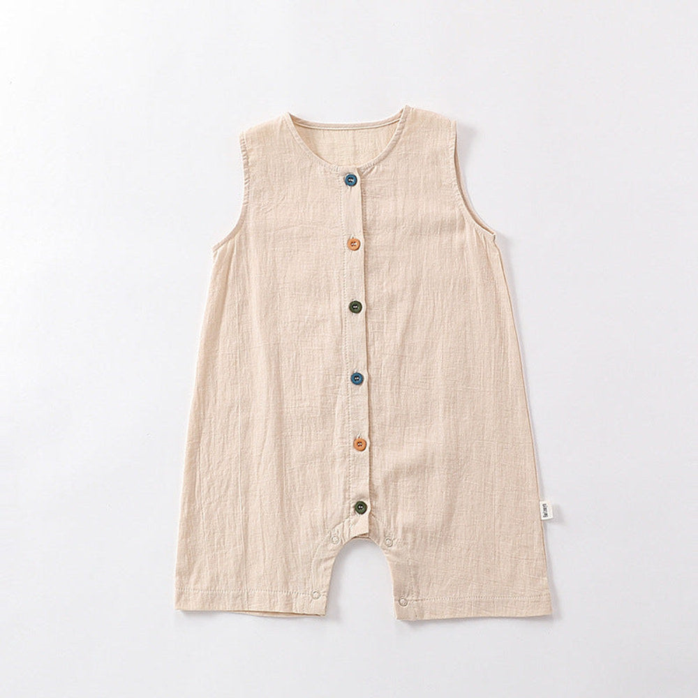 MyKids-USA® Design Solid Color Crew Neck Single Breasted Colorful Button Sleeveless Rompers