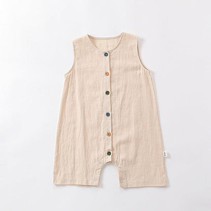 MyKids-USA® Design Solid Color Crew Neck Single Breasted Colorful Button Sleeveless Rompers