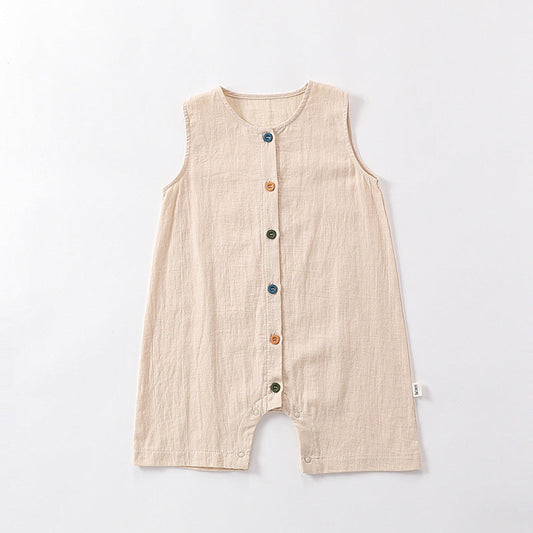MyKids-USA® Summer Design Solid Color Crew Neck Single Breasted Colorful Button Sleeveless Rompers