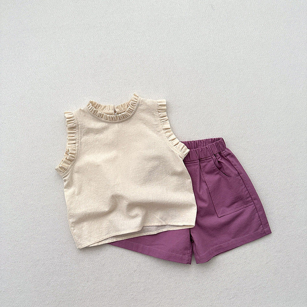 MyKids-USA® Arrival Kids Girls Ruffle Neck Sleeveless Thin Top Vest
