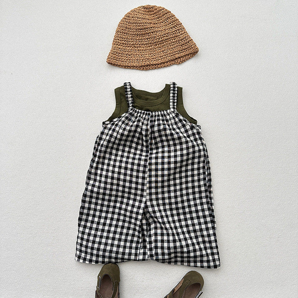 MyKids-USA® Baby Girl Plaid Pattern Sleeveless Strap Rompers
