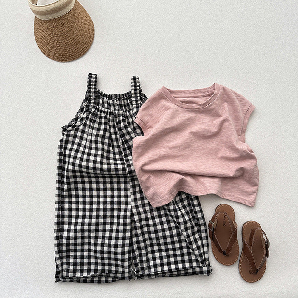 MyKids-USA® Baby Girl Plaid Pattern Sleeveless Strap Rompers