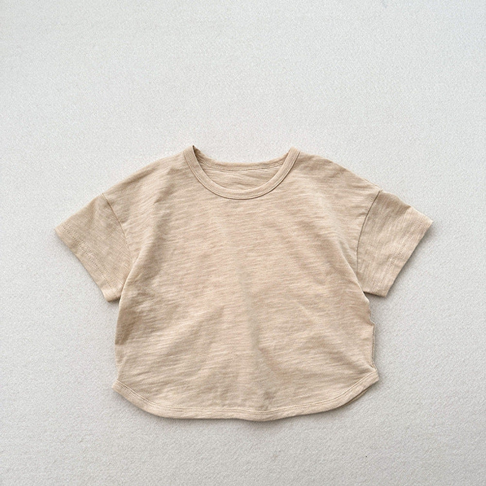 MyKids-USA® Kids Unisex Crew Neck Short Sleeves Thin Solid Color Loose Top Base T-Shirt