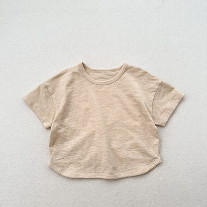 MyKids-USA® Kids Unisex Crew Neck Short Sleeves Thin Solid Color Loose Top Base T-Shirt