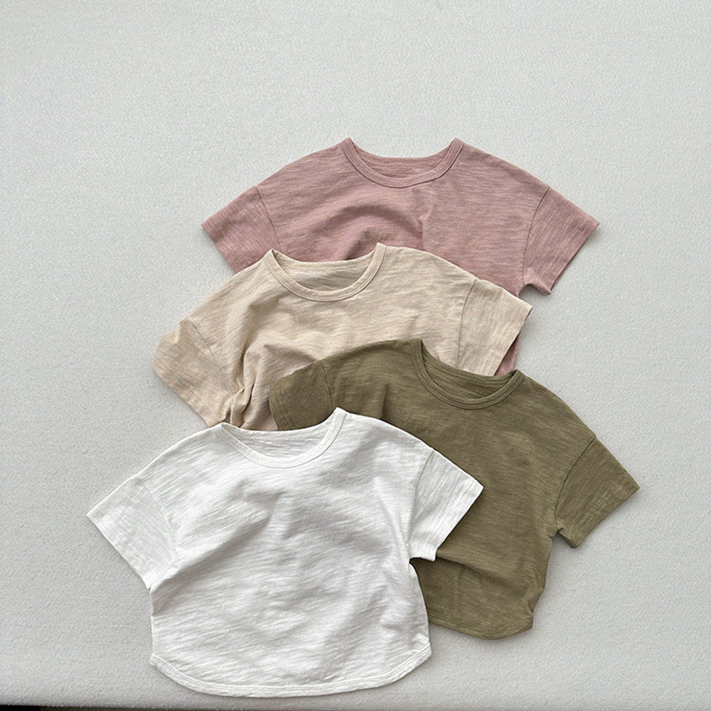 MyKids-USA® Kids Unisex Crew Neck Short Sleeves Thin Solid Color Loose Top Base T-Shirt