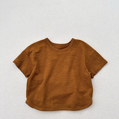 MyKids-USA® Kids Unisex Crew Neck Short Sleeves Thin Solid Color Loose Top Base T-Shirt