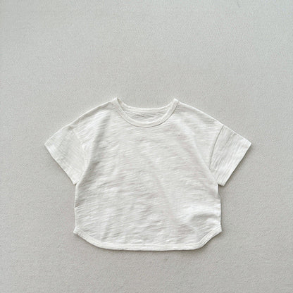 MyKids-USA® Kids Unisex Crew Neck Short Sleeves Thin Solid Color Loose Top Base T-Shirt