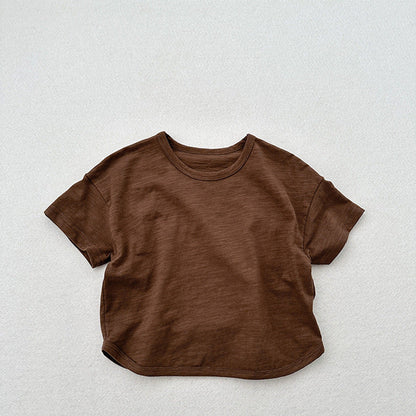 MyKids-USA® Kids Unisex Crew Neck Short Sleeves Thin Solid Color Loose Top Base T-Shirt