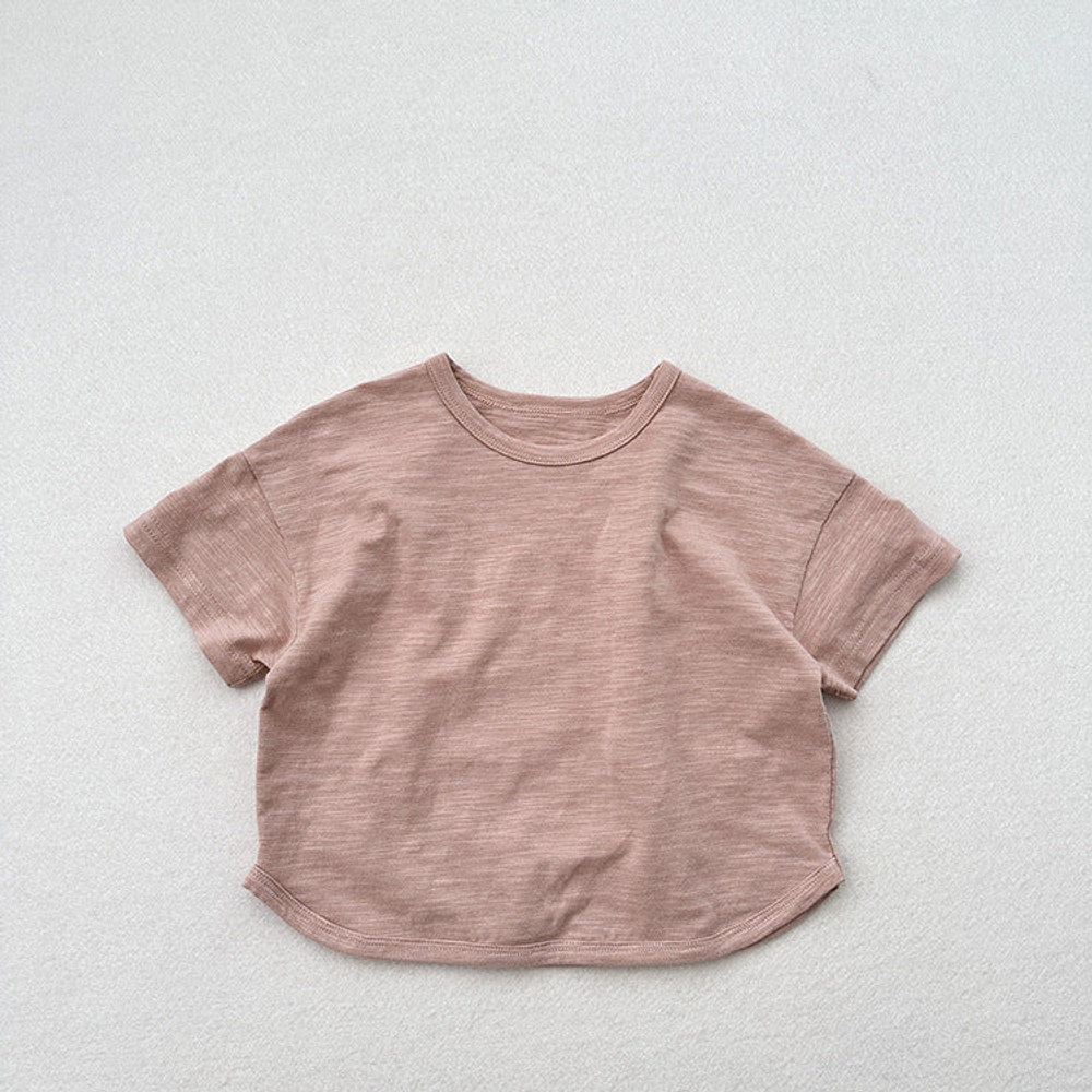 MyKids-USA® Kids Unisex Crew Neck Short Sleeves Thin Solid Color Loose Top Base T-Shirt