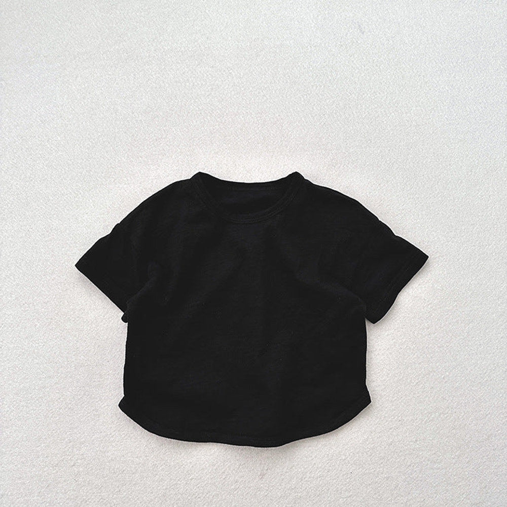 MyKids-USA® Kids Unisex Crew Neck Short Sleeves Thin Solid Color Loose Top Base T-Shirt