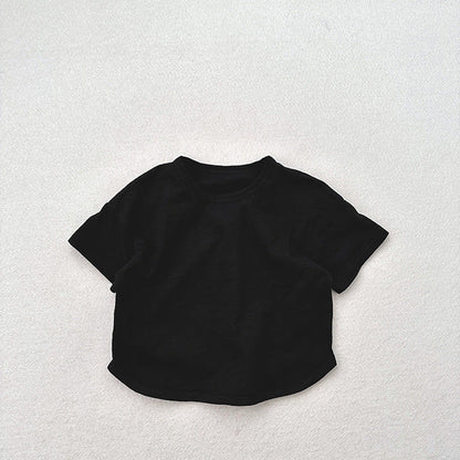 MyKids-USA® Kids Unisex Crew Neck Short Sleeves Thin Solid Color Loose Top Base T-Shirt