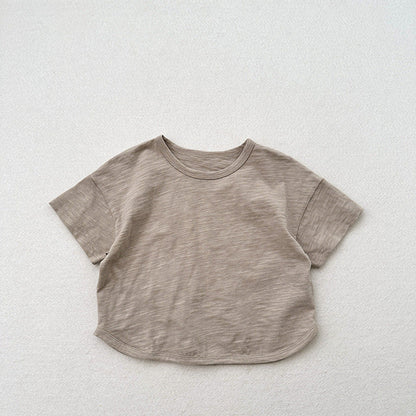 MyKids-USA® Kids Unisex Crew Neck Short Sleeves Thin Solid Color Loose Top Base T-Shirt