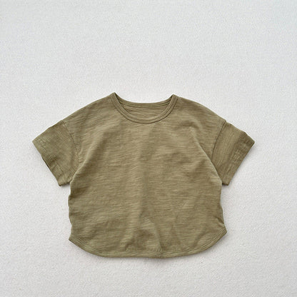 MyKids-USA® Kids Unisex Crew Neck Short Sleeves Thin Solid Color Loose Top Base T-Shirt