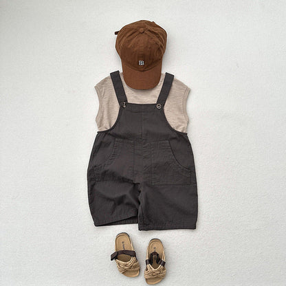 MyKids-USA® Baby Kids Unisex Solid Color Cotton Overalls
