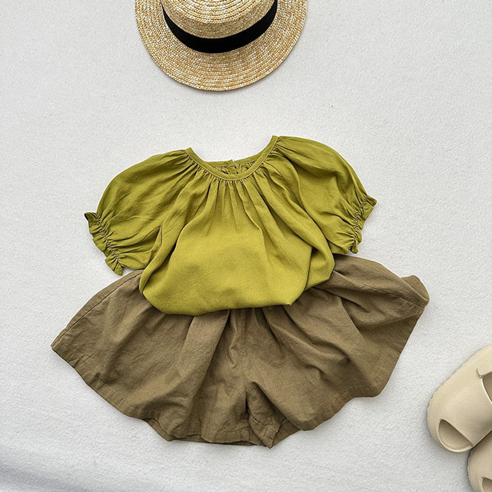MyKids-USA® Kids Girls Soft Comfortable Short Puff Sleeves Thin Solid Color Top Base T-Shirt