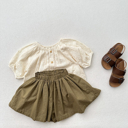 MyKids-USA® Kids Girls Ruffle Pleated Solid Color Casual Skirt