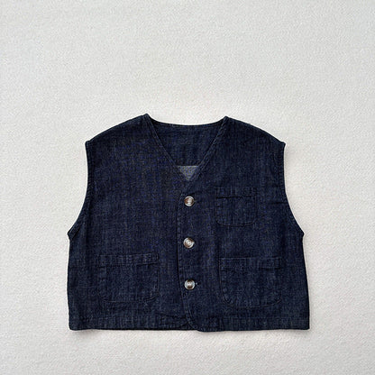 MyKids-USA® Kids Unisex V Neck Sleeveless Single Breasted Top Vest