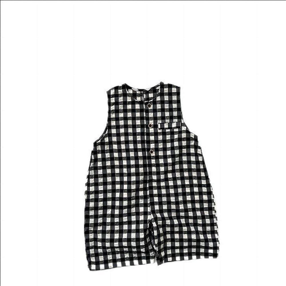 MyKids-USA® Arrival Summer Baby Kids Unisex Black Plaid Sleeveless Single Breasted Cotton Romper