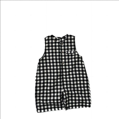 MyKids-USA® Arrival Summer Baby Kids Unisex Black Plaid Sleeveless Single Breasted Cotton Romper