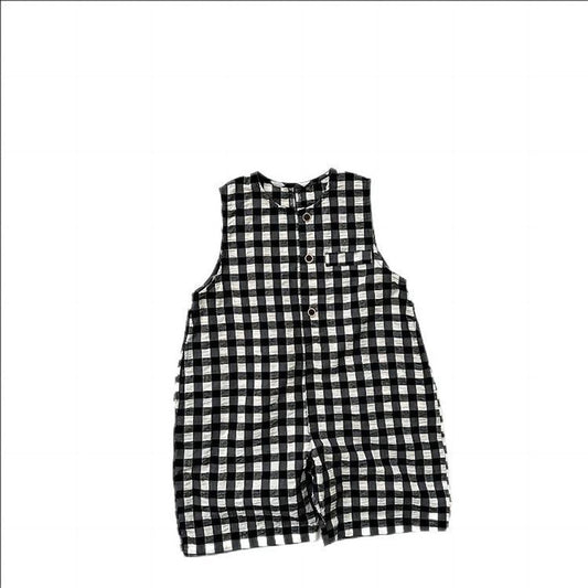 MyKids-USA® Baby Kids Unisex Black Plaid Sleeveless Single Breasted Cotton Romper