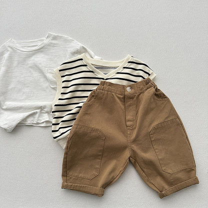 MyKids-USA® Unisex Plain Solid Color Cotton Washed Pants