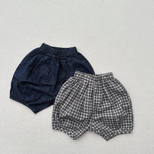 MyKids-USA® Unisex Plaid/Denim Soft Cotton Thin Shorts