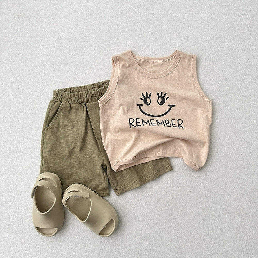MyKids-USA® Kids Unisex Crew Neck Sleeveless Thin Cartoon And Letters Print Top Vest