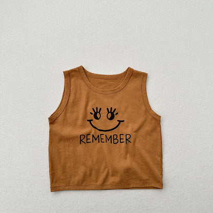 MyKids-USA® Kids Unisex Crew Neck Sleeveless Thin Cartoon And Letters Print Top Vest