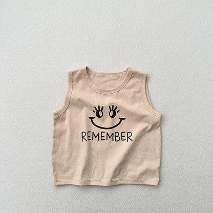 MyKids-USA® Kids Unisex Crew Neck Sleeveless Thin Cartoon And Letters Print Top Vest