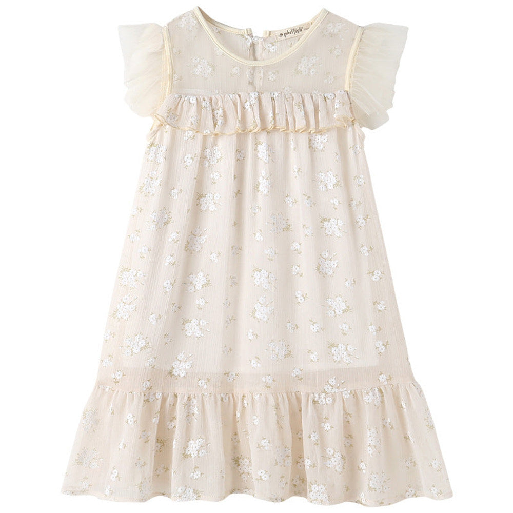 MyKids-USA® Kids Girls Mesh Patchwork Short Sleeves Floral Print Dress