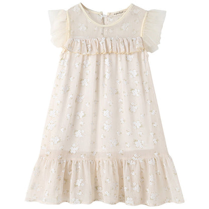 MyKids-USA® Kids Girls Mesh Patchwork Short Sleeves Floral Print Dress