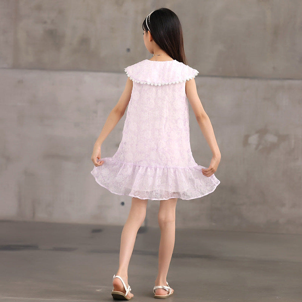 MyKids-USA® Design Kids Girls French Style Purple Fashion Lace Trim Collar Dress