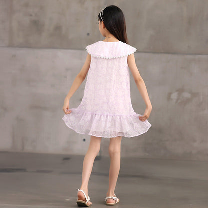 MyKids-USA® Design Kids Girls French Style Purple Fashion Lace Trim Collar Dress