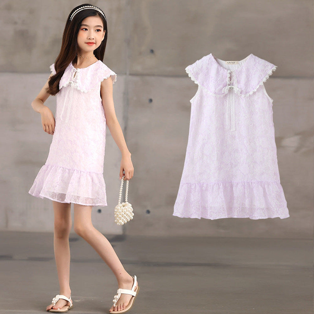MyKids-USA® Design Kids Girls French Style Purple Fashion Lace Trim Collar Dress