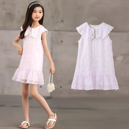 MyKids-USA® Design Kids Girls French Style Purple Fashion Lace Trim Collar Dress
